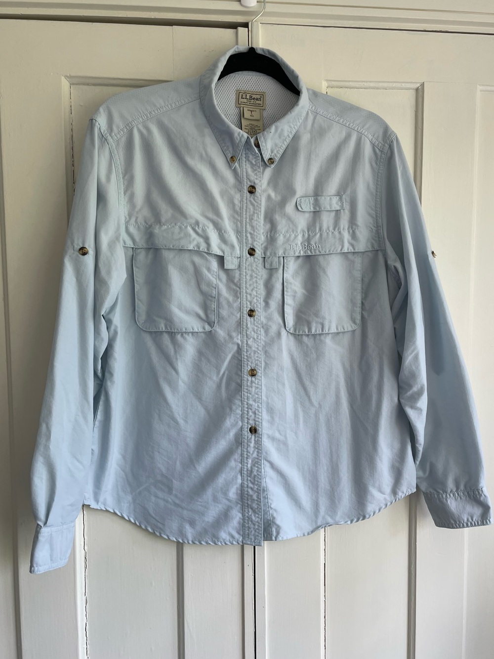L.L. Bean Shirt Women’s Large Sky Blue Vented Fishing Long Sleeve Hiking Outdoor